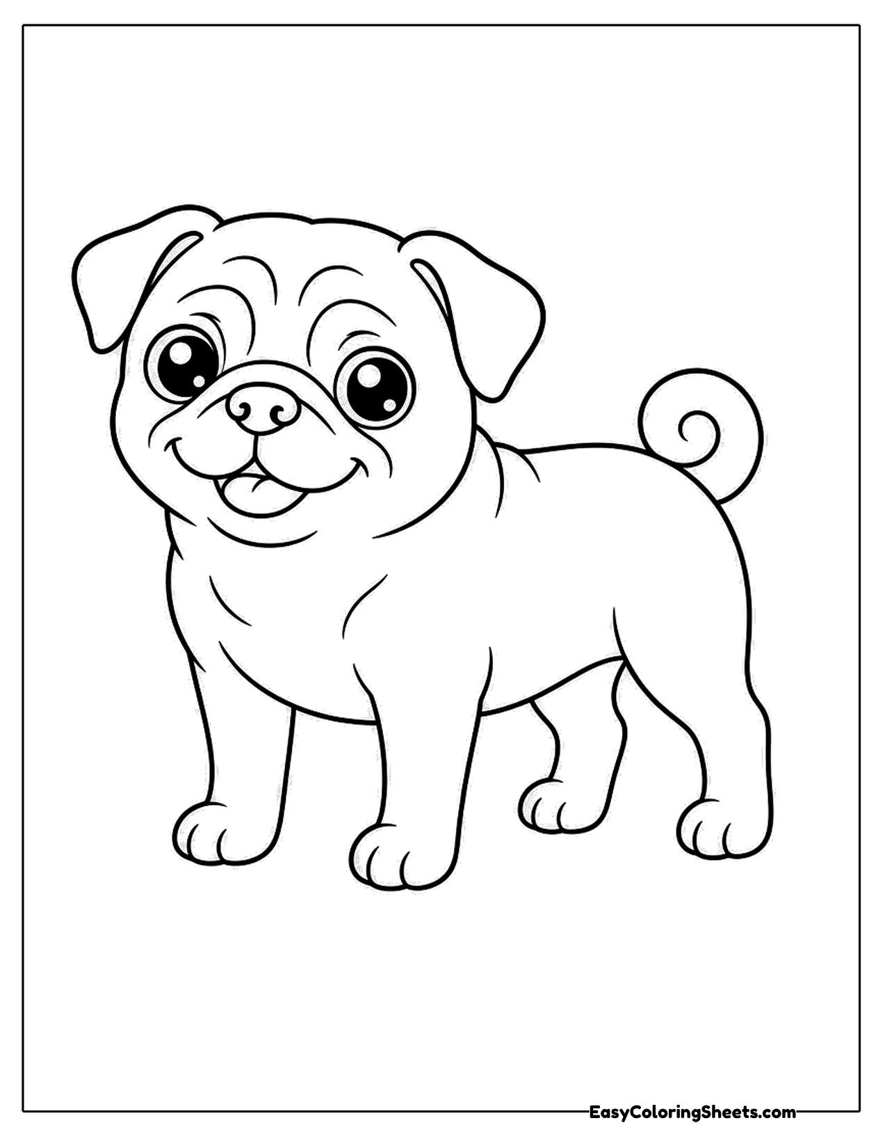 Cute pug standing in side view