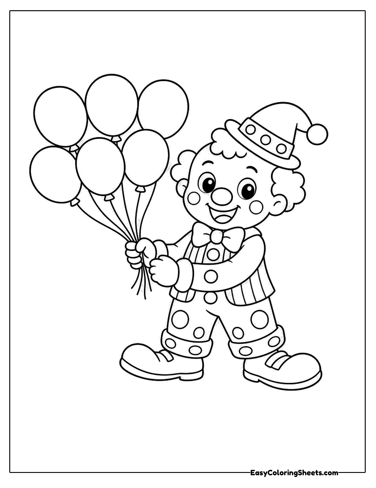 Clown holding a big bunch of balloons