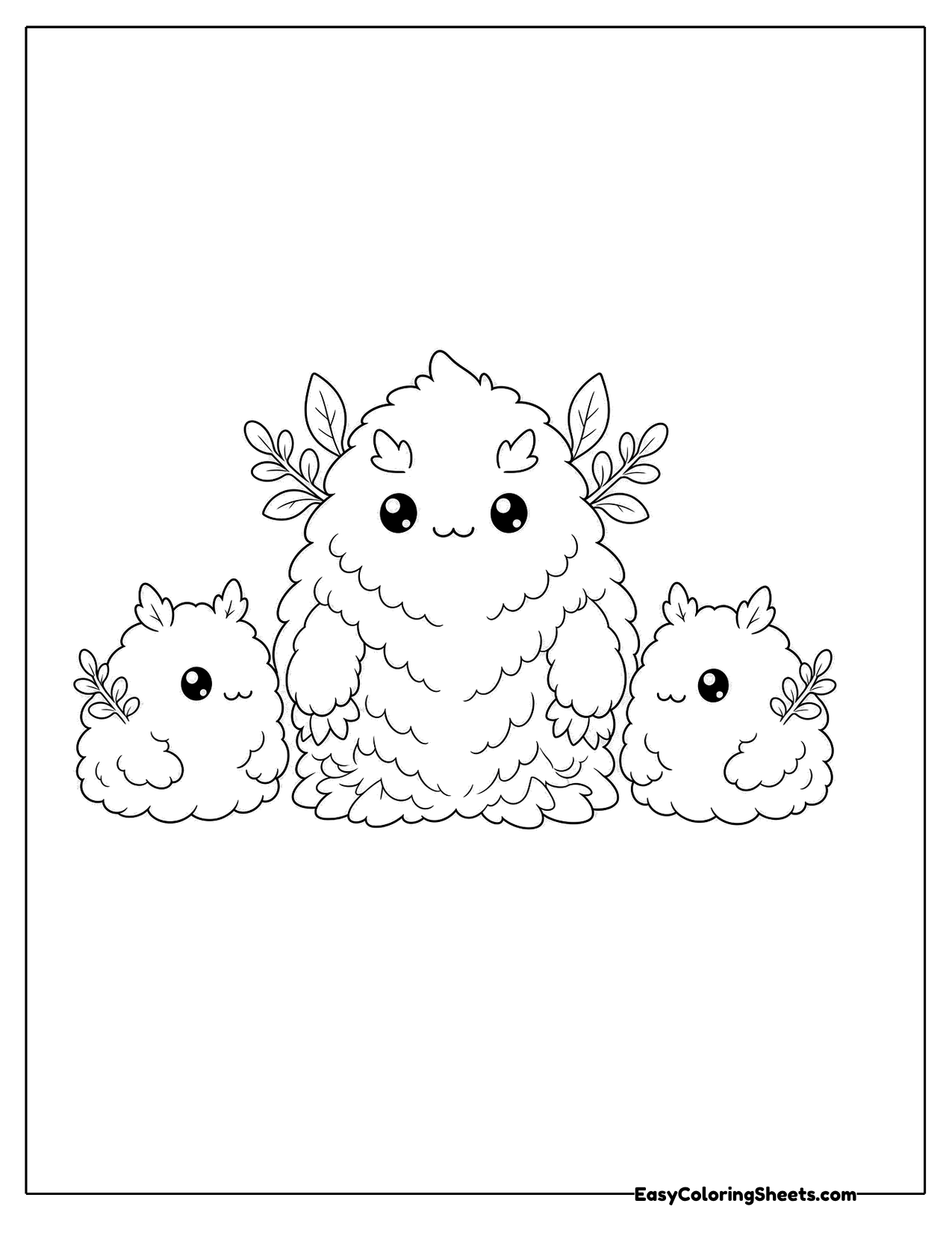 Group of fluffy forest creatures in the leaves