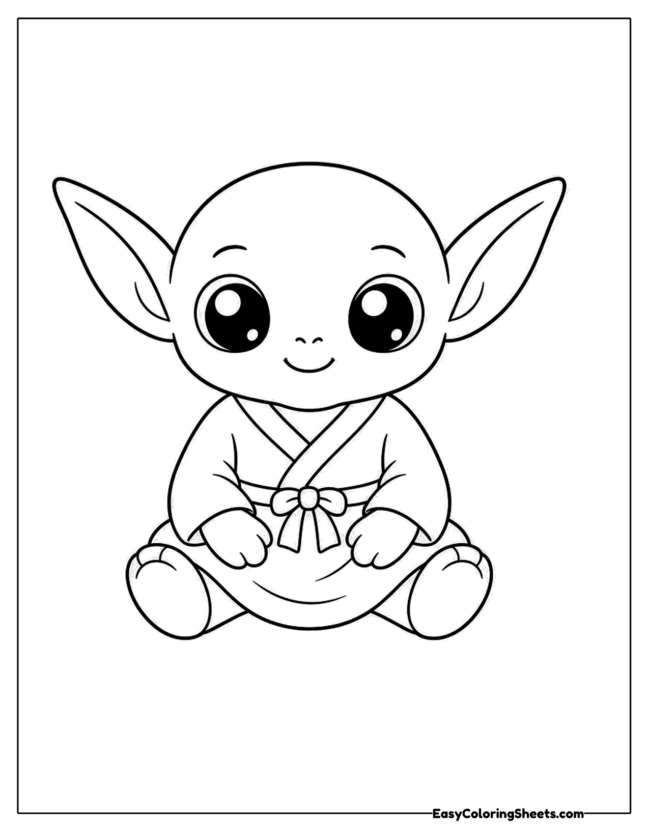 Little green creature with big ears sitting