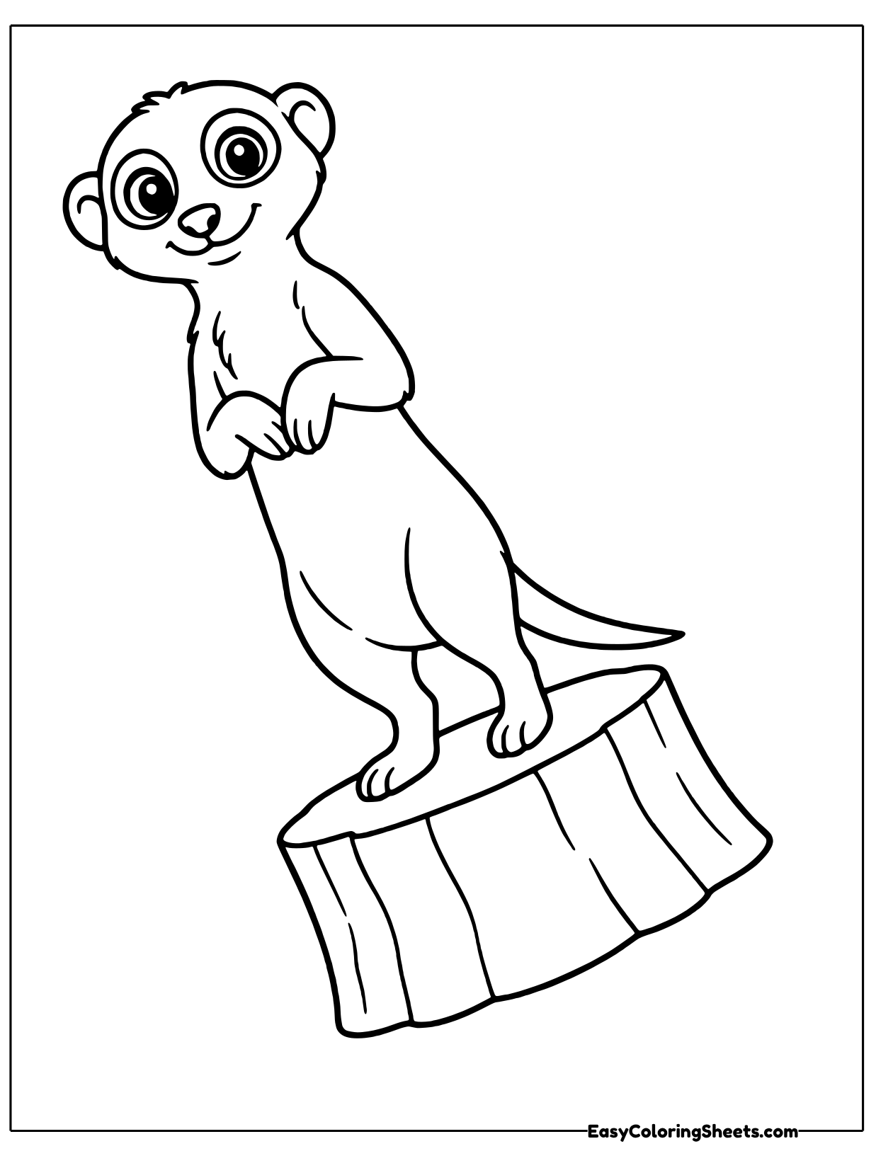 A meerkat climbs onto a tree stump and stands upright to get a better view.