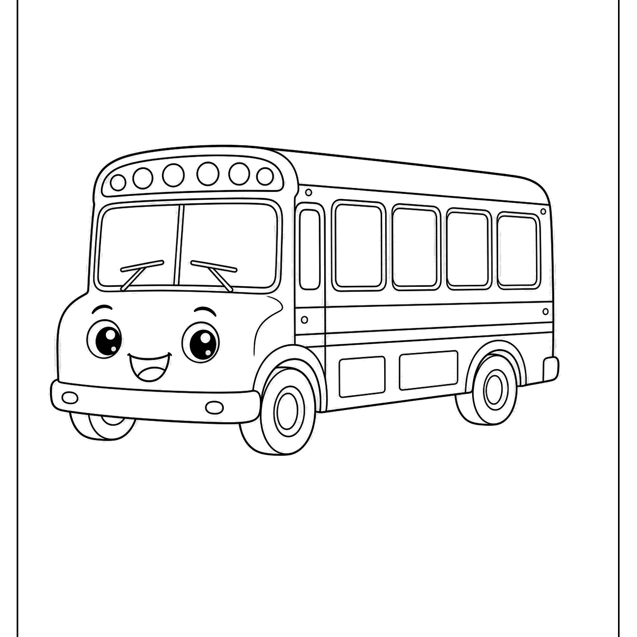 Smiling school bus character with big eyes on its windshield