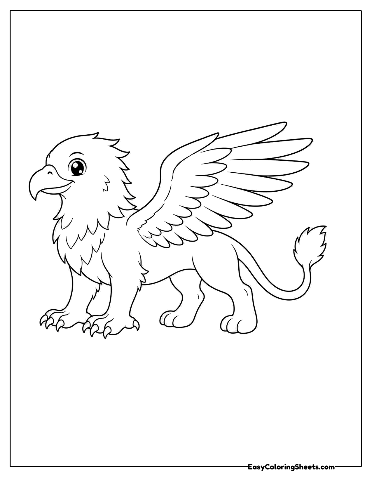 Cute griffin standing with wings lifted high