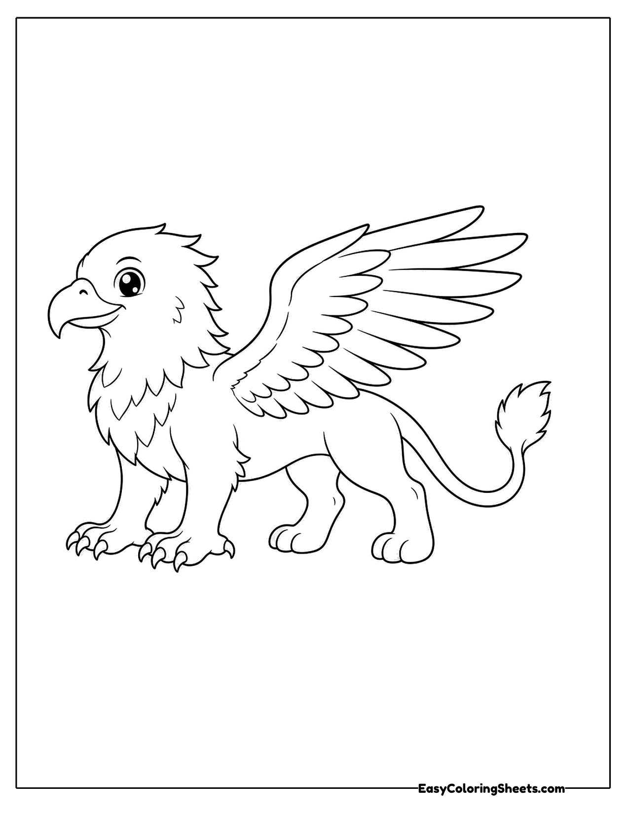 Cute griffin standing with wings lifted high