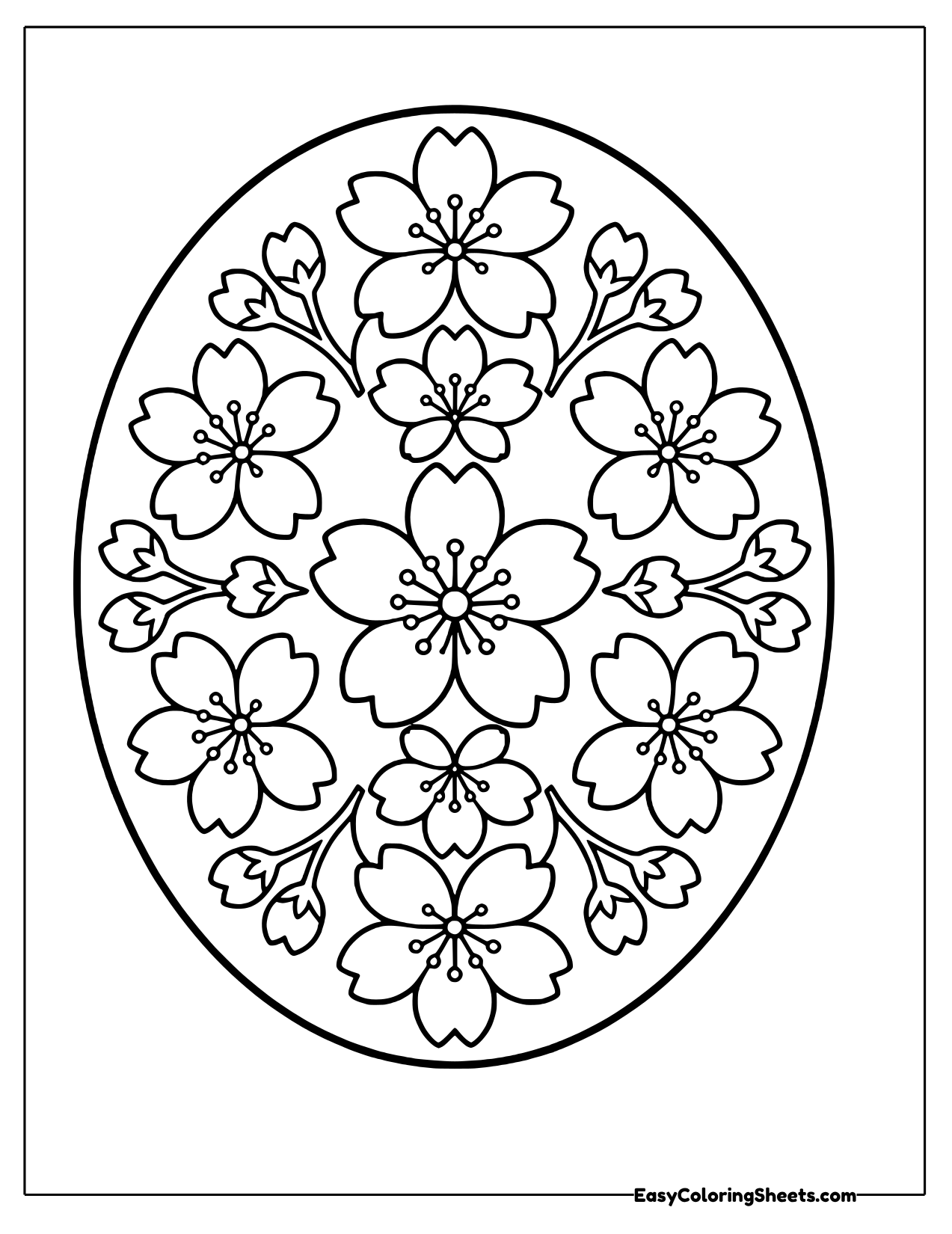 Oval mandala of cherry blossoms