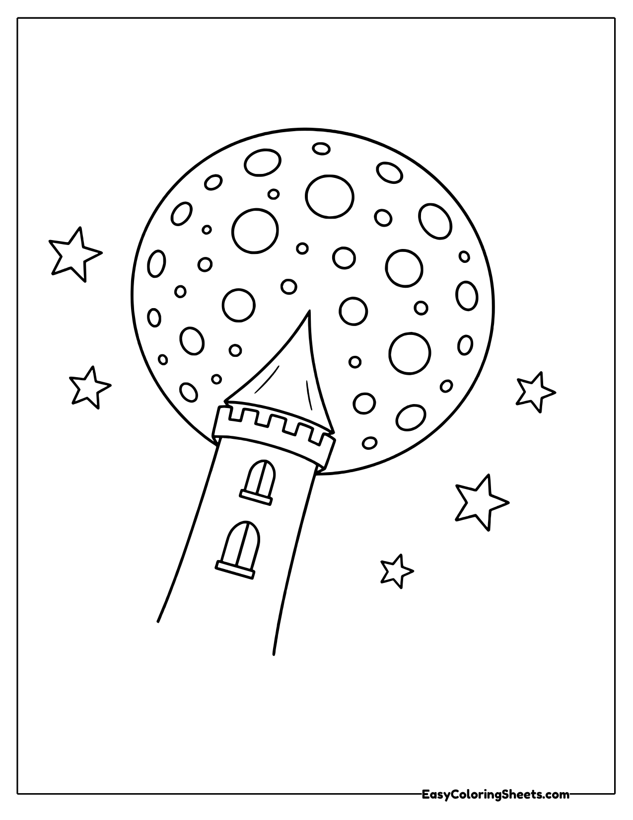 Full moon behind a castle tower with stars