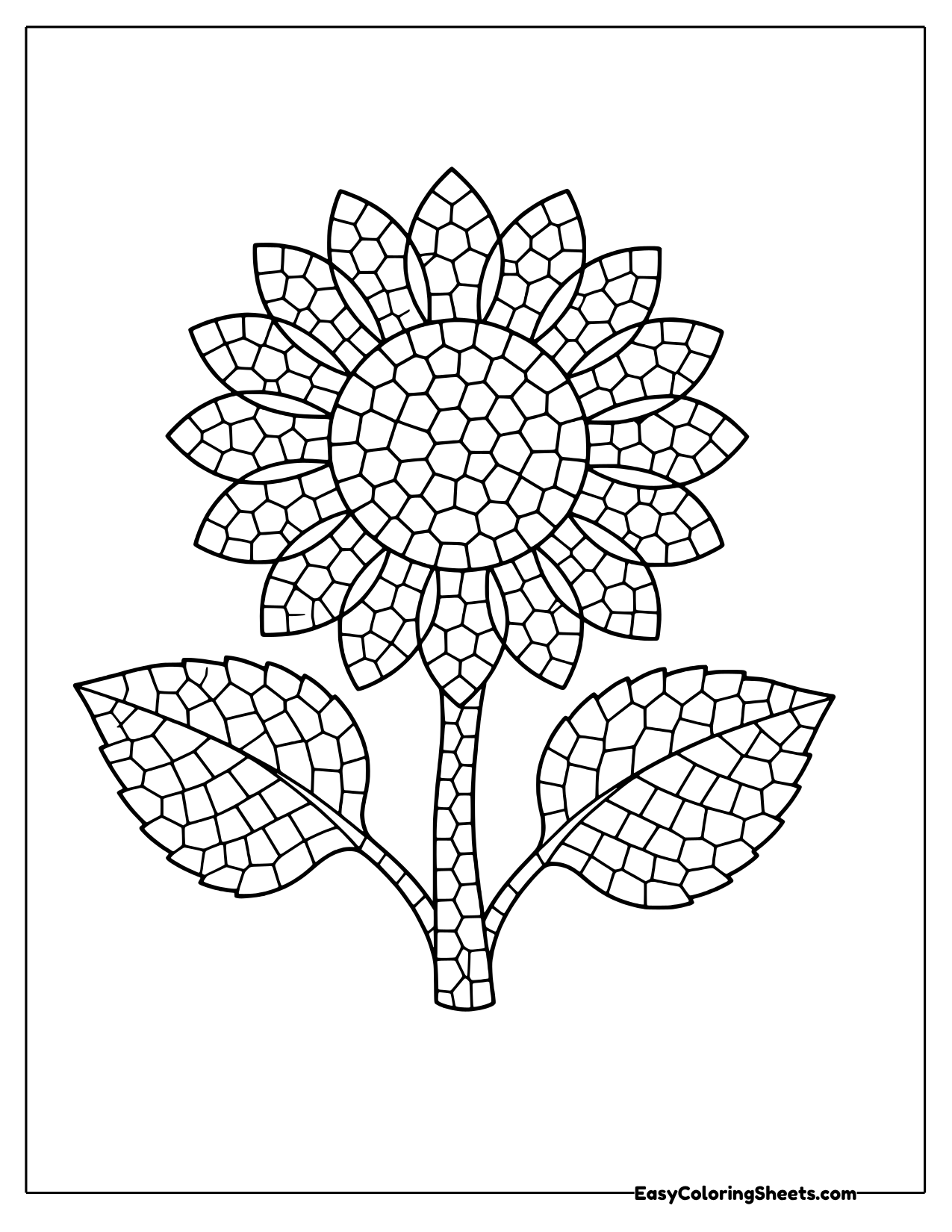 Mosaic sunflower with leaves on a stem