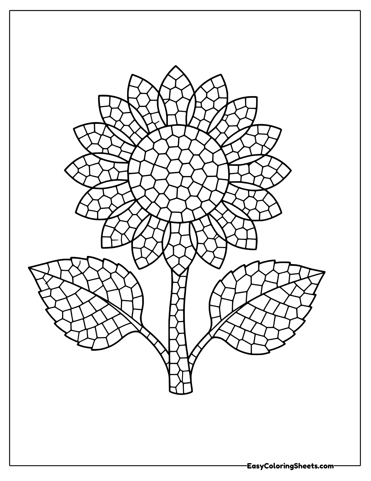 Mosaic sunflower with leaves on a stem
