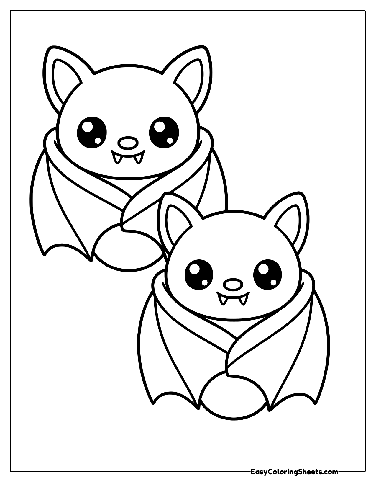 Two bats wrapped in wings, one behind the other