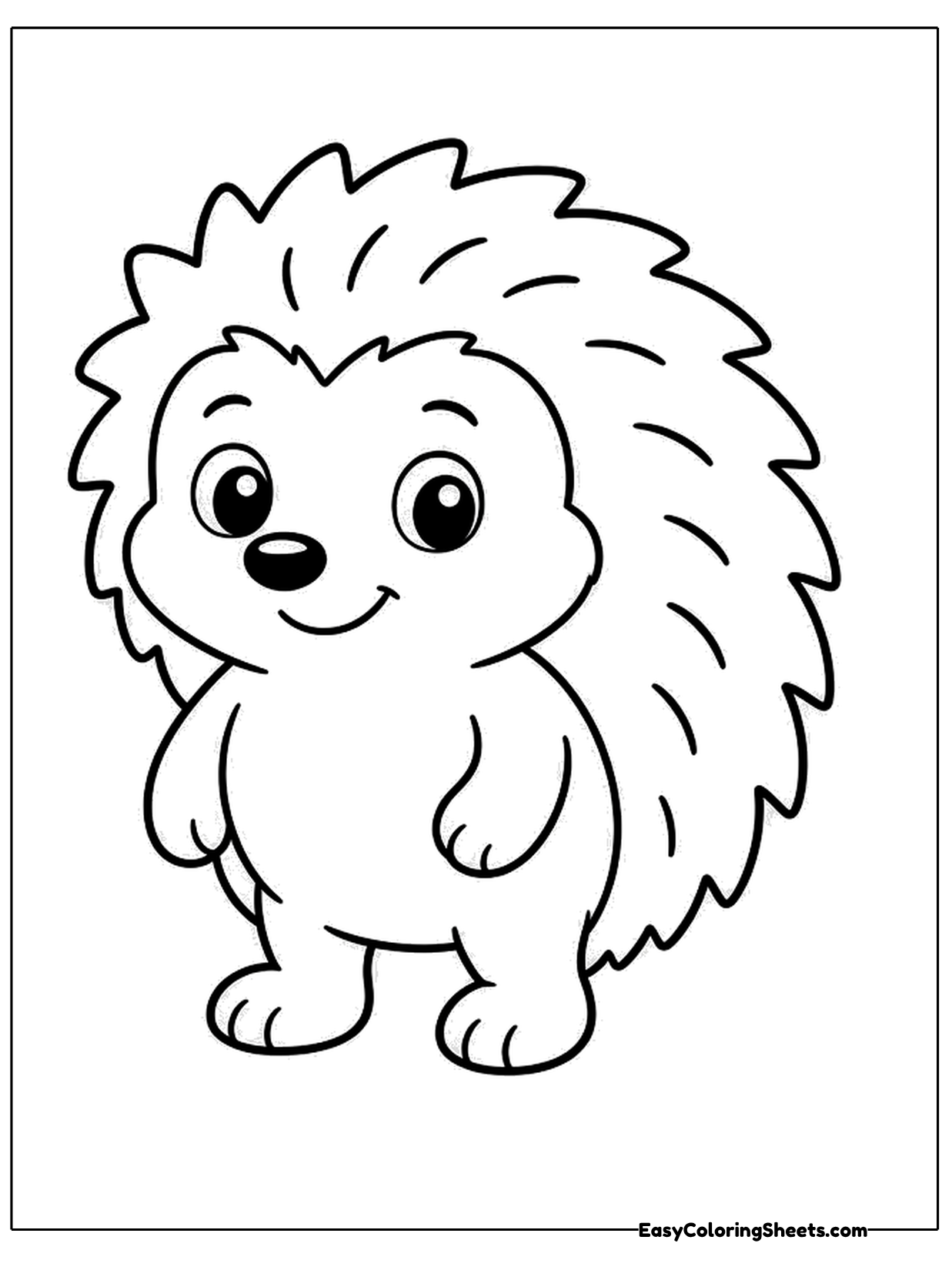 This cartoon hedgehog stands on two feet with its spiky coat fanning out around its round face.
