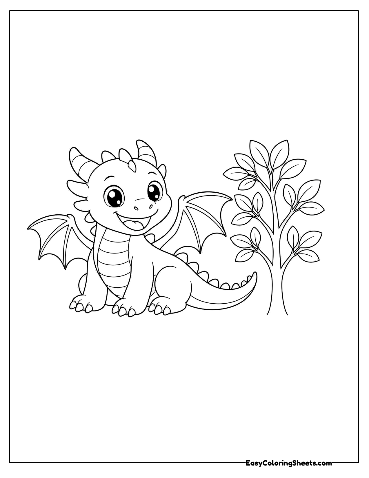 Dragon standing next to a leafy tree