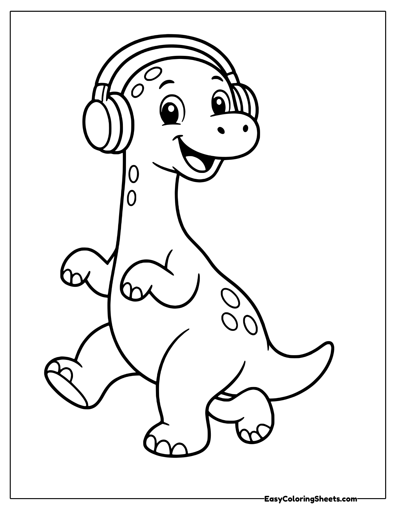 Brachiosaurus wearing headphones and dancing on one foot