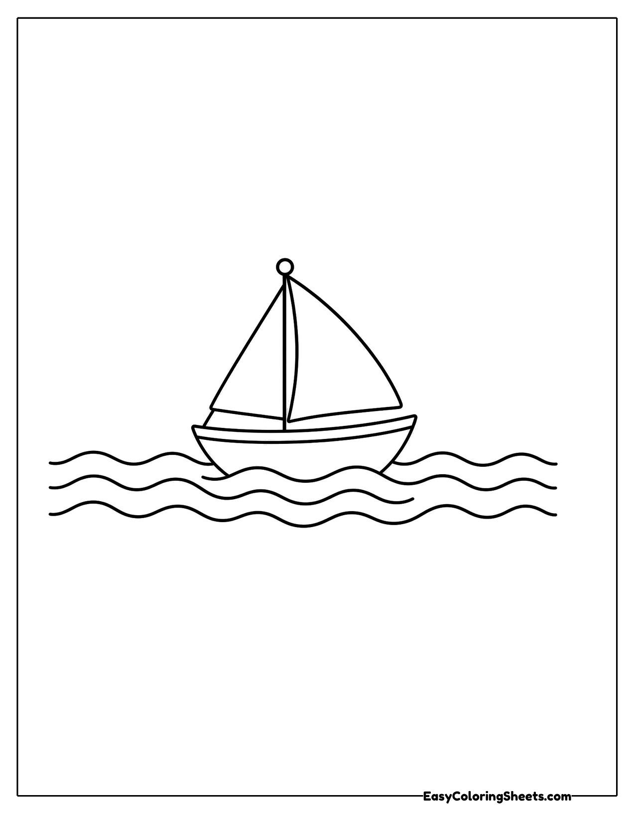 Little sailboat floating on rows of wavy ocean lines