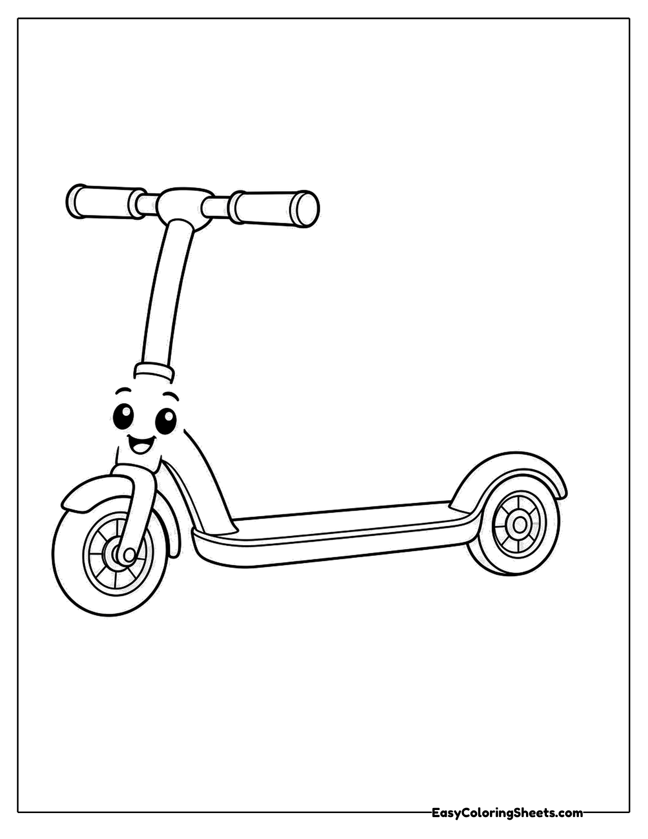 Smiling kick scooter character with a face on its stem