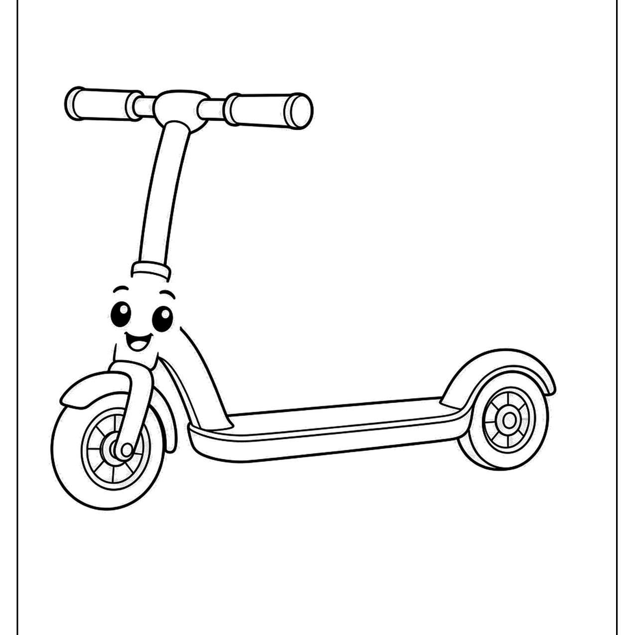 Smiling kick scooter character with a face on its stem