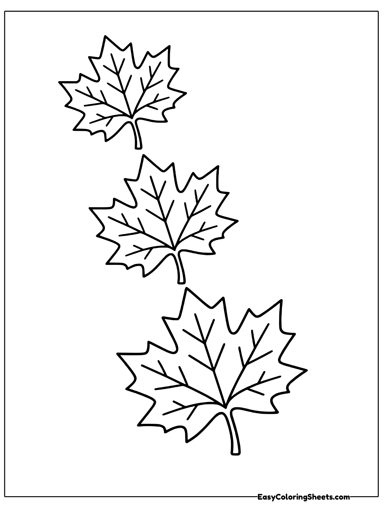 Three maple leaves drift down the page one above another, each tilted at a different angle.