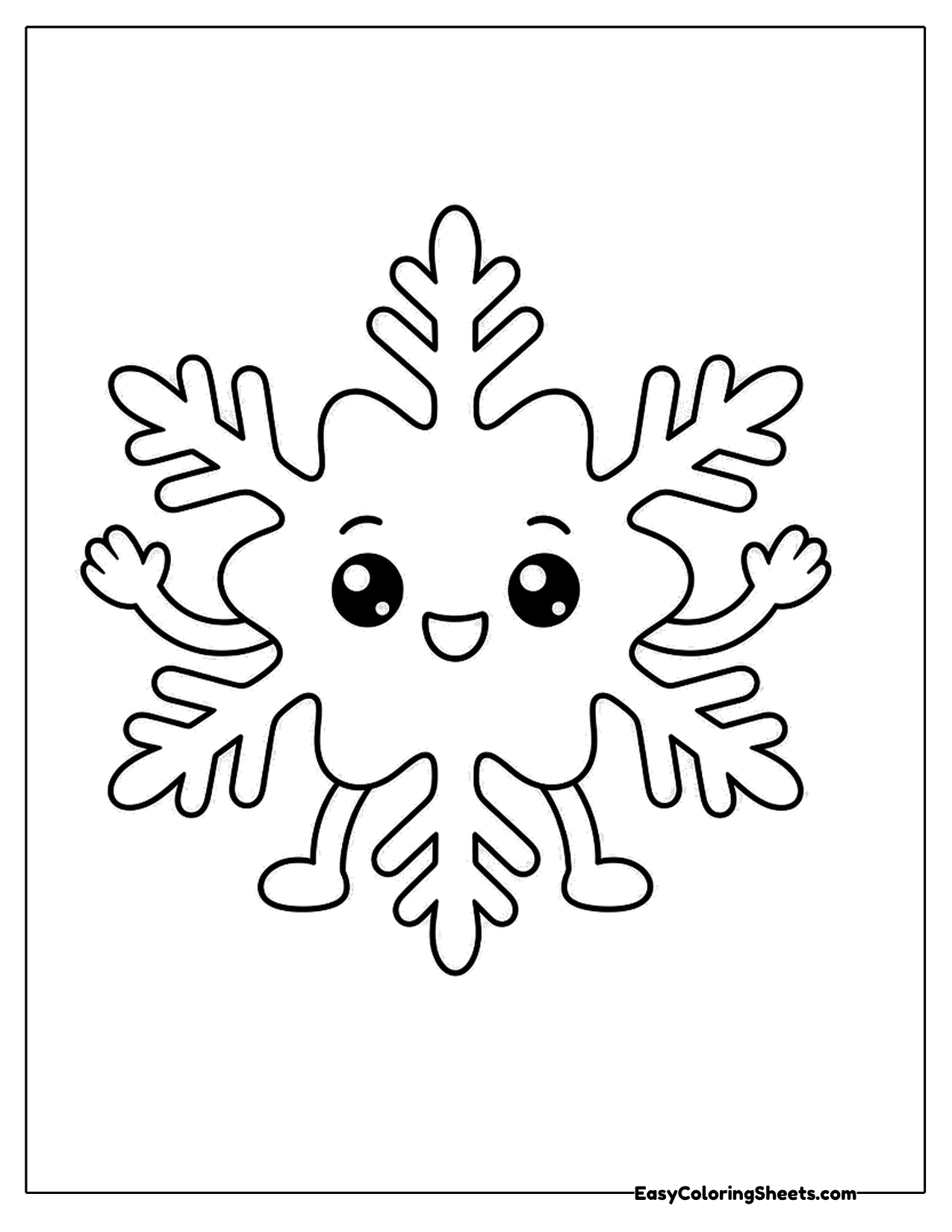 Smiling snowflake character with a cute face