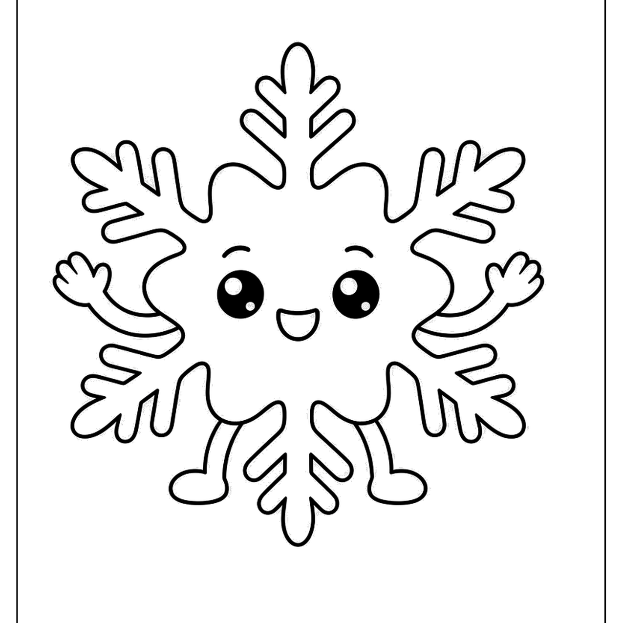 Smiling snowflake character with a cute face
