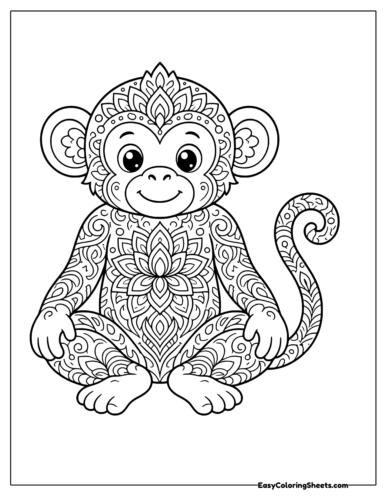 Monkey sitting with mandala patterns