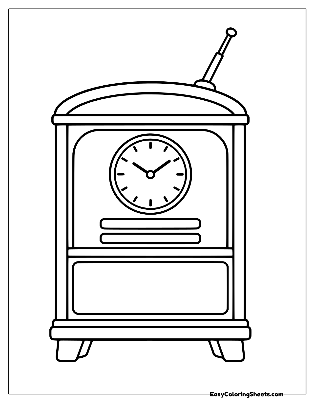 Old radio cabinet with a clock