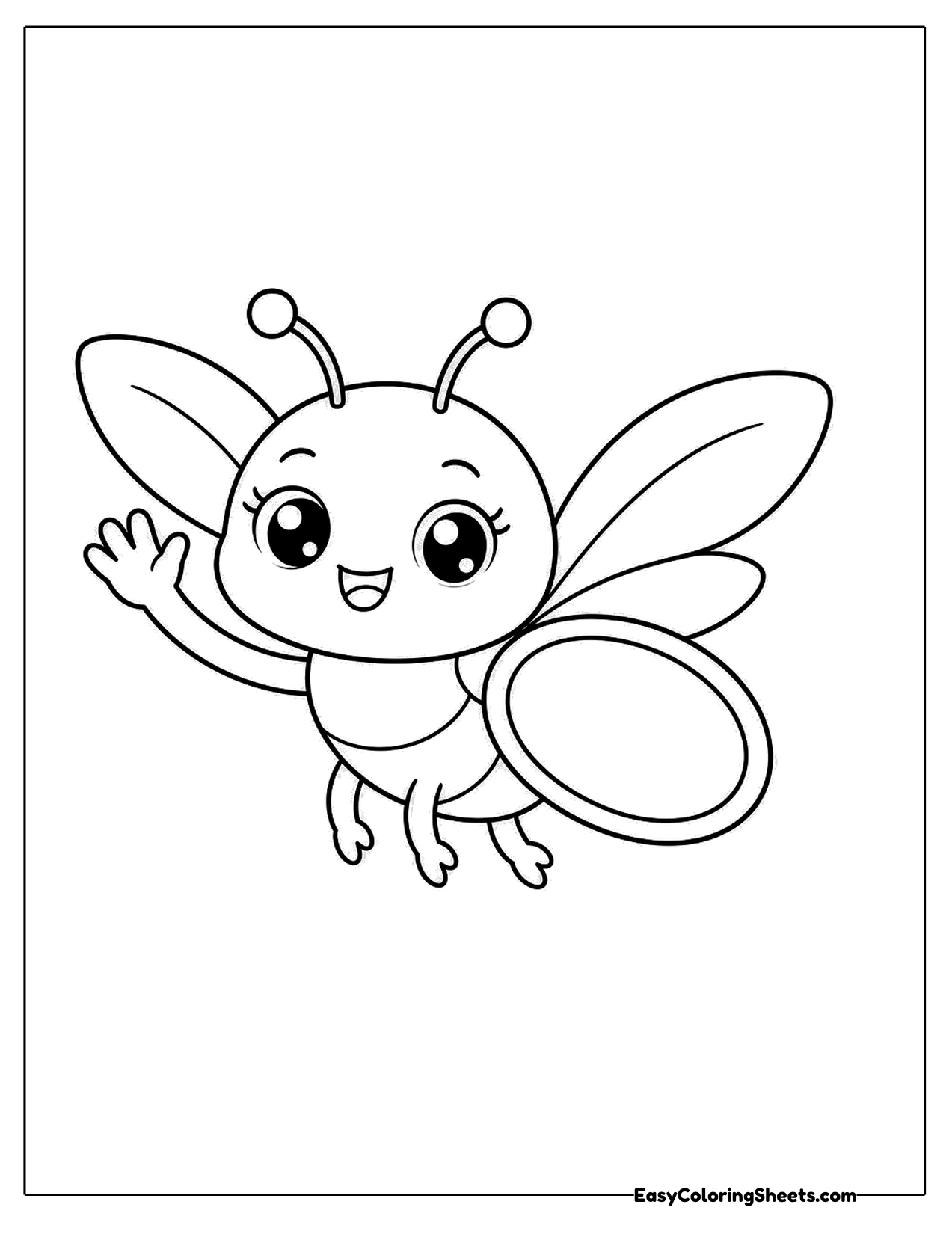 Cartoon firefly character waving with glowing tail