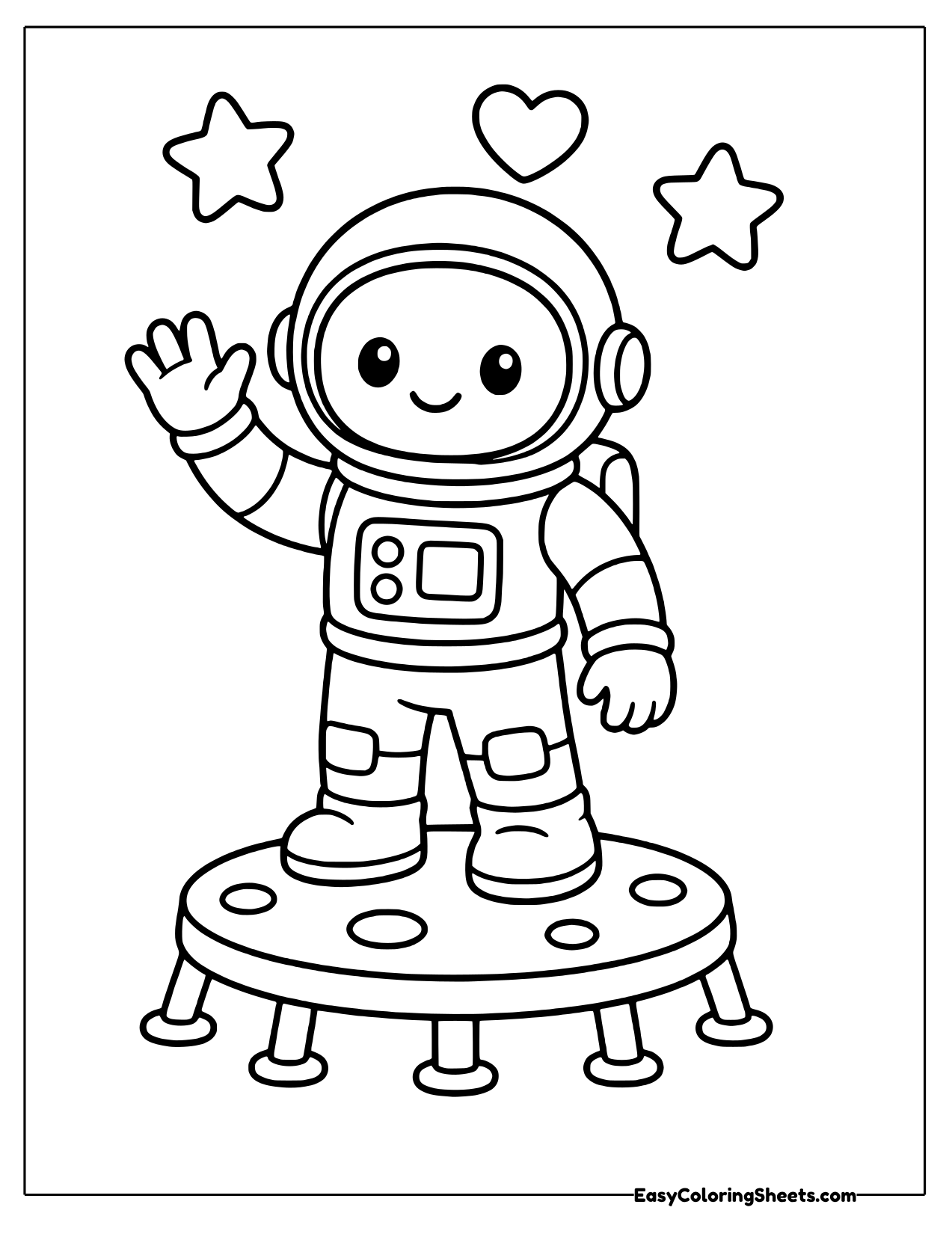 Astronaut waving while standing on a platform