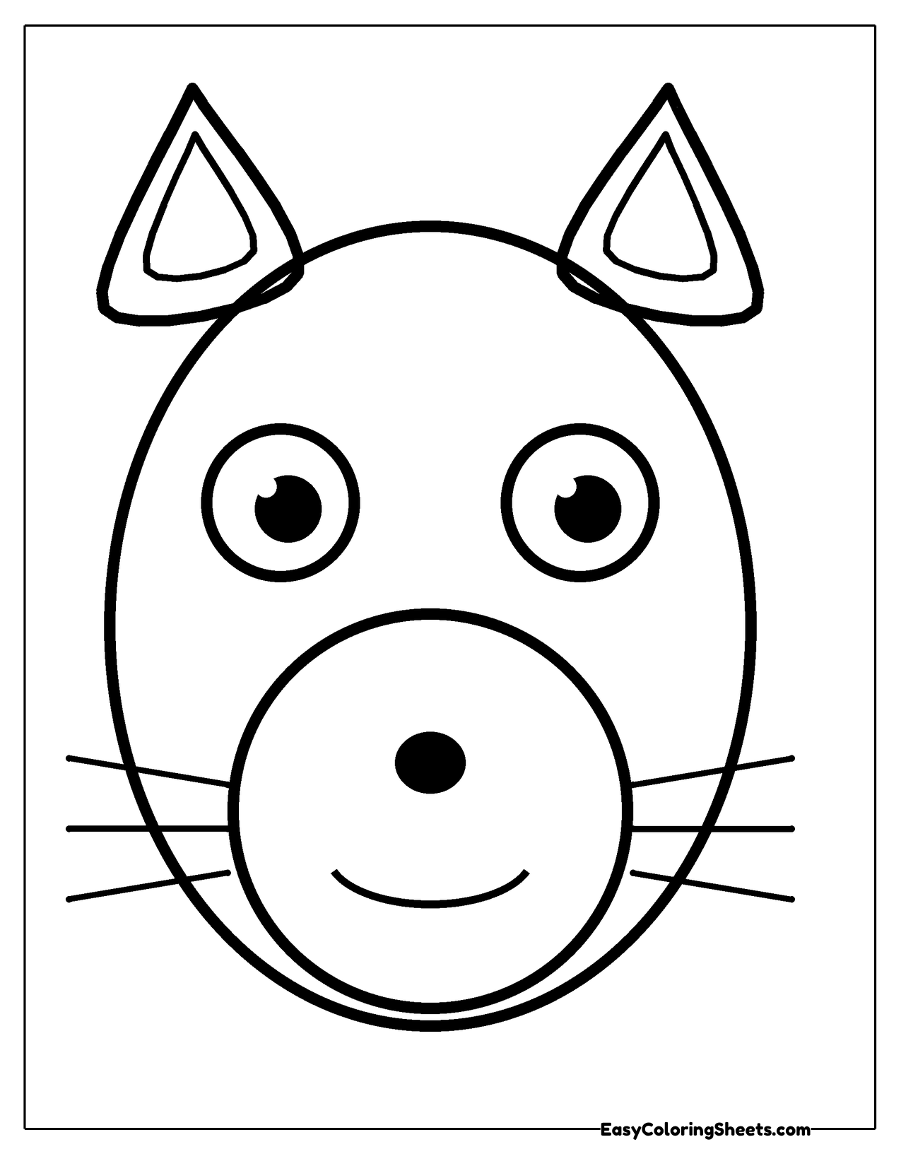 Very simple fox face made of an oval head, round eyes and whiskers