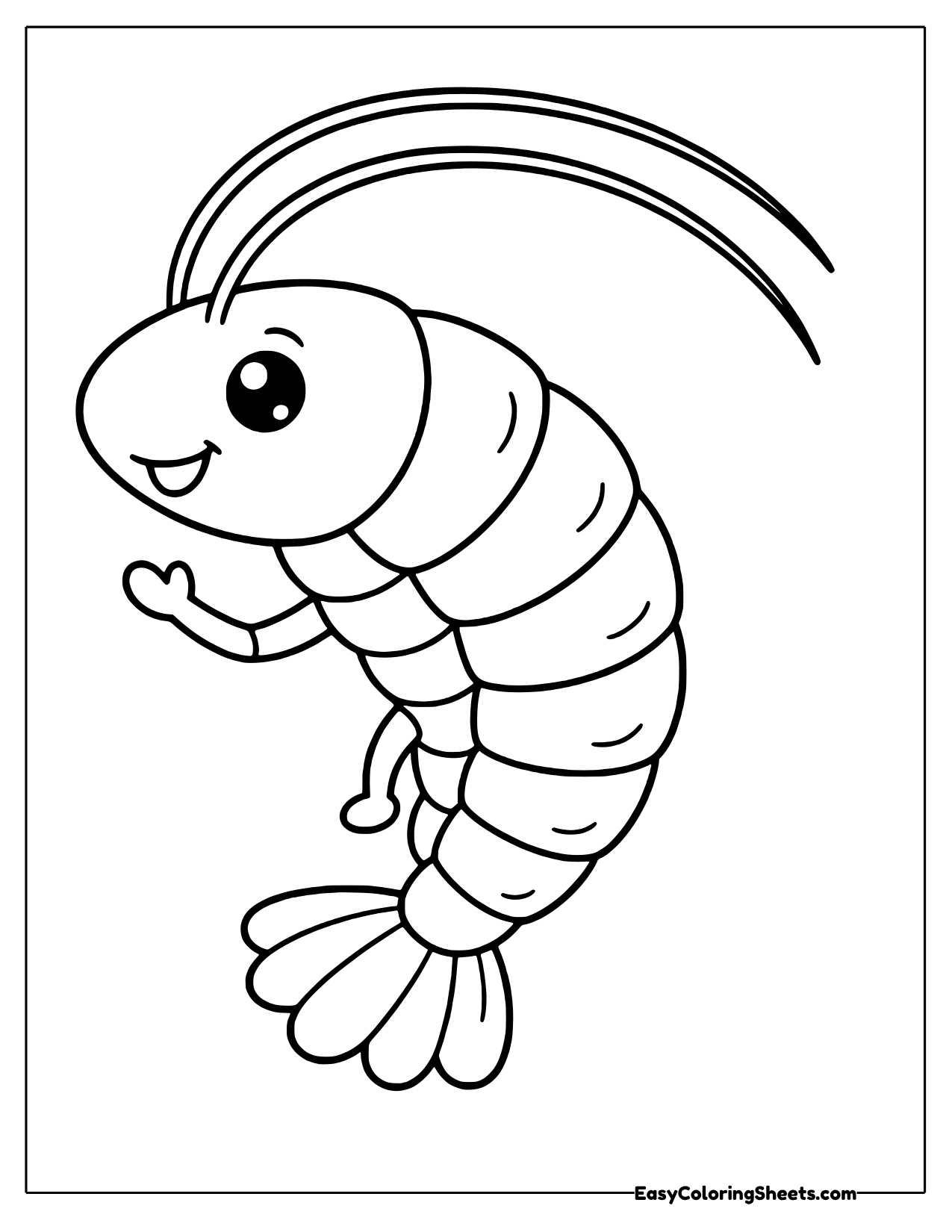 Curved shrimp waving with long antennae