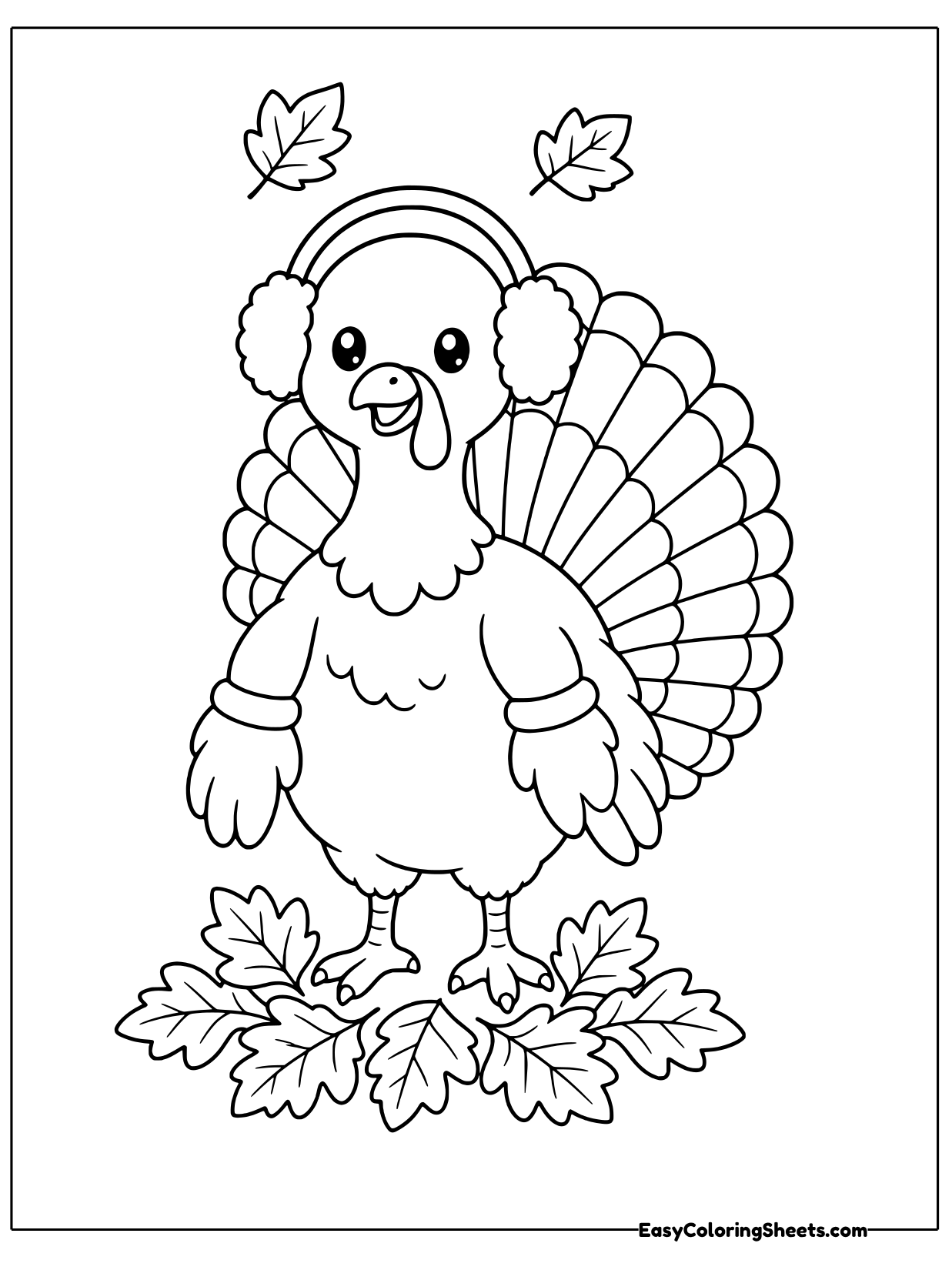 Bundled up for a chilly November day, this turkey wears fluffy earmuffs and a pair of mittens.