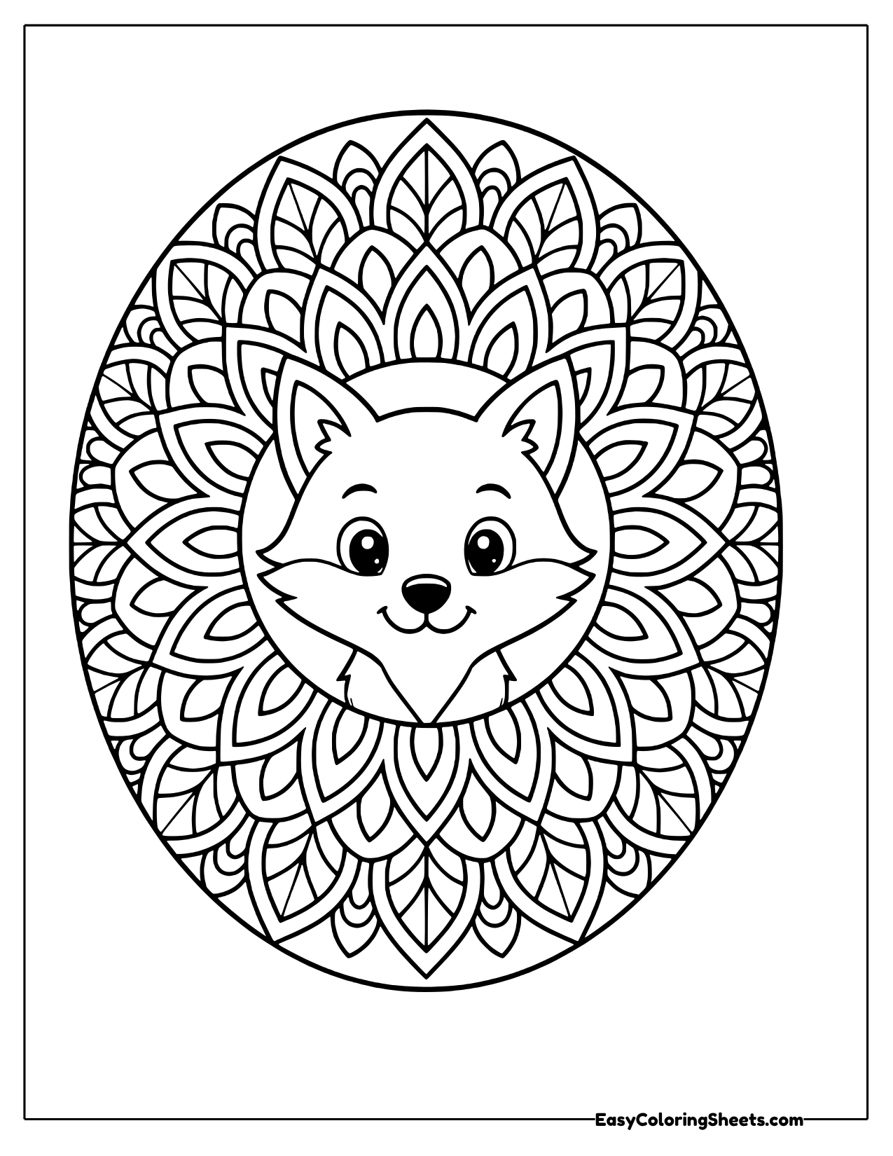Oval mandala with a fox face