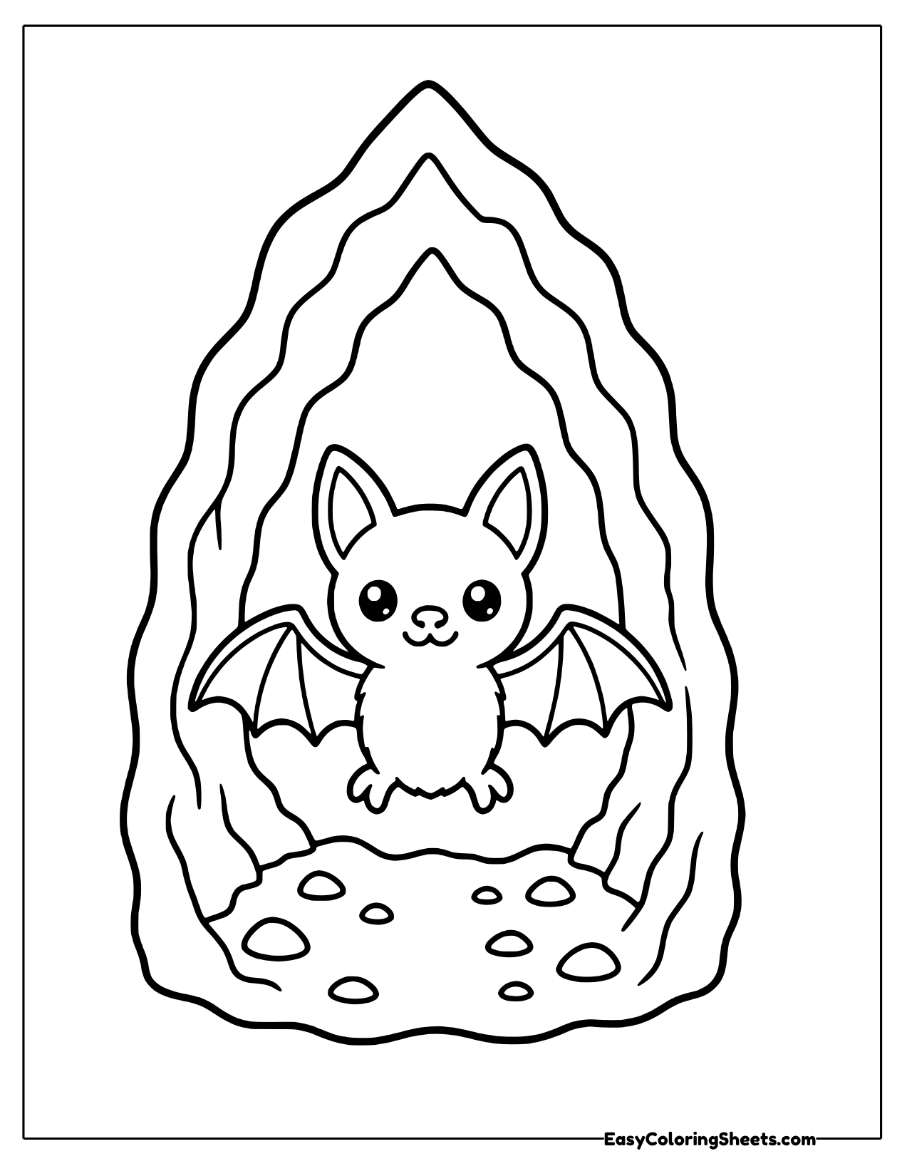 Bat inside a tall rocky cave