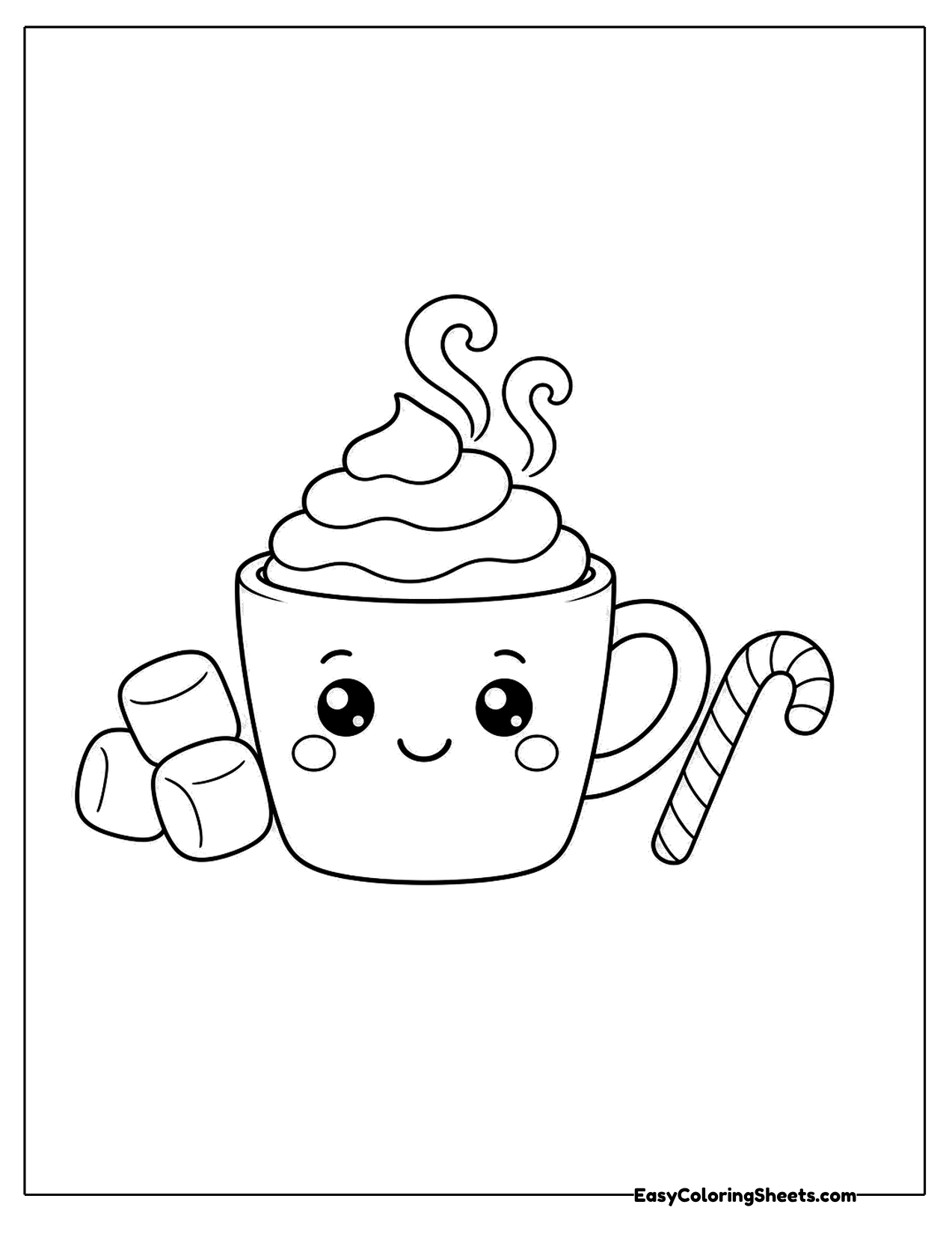 Smiling mug of hot cocoa with marshmallows