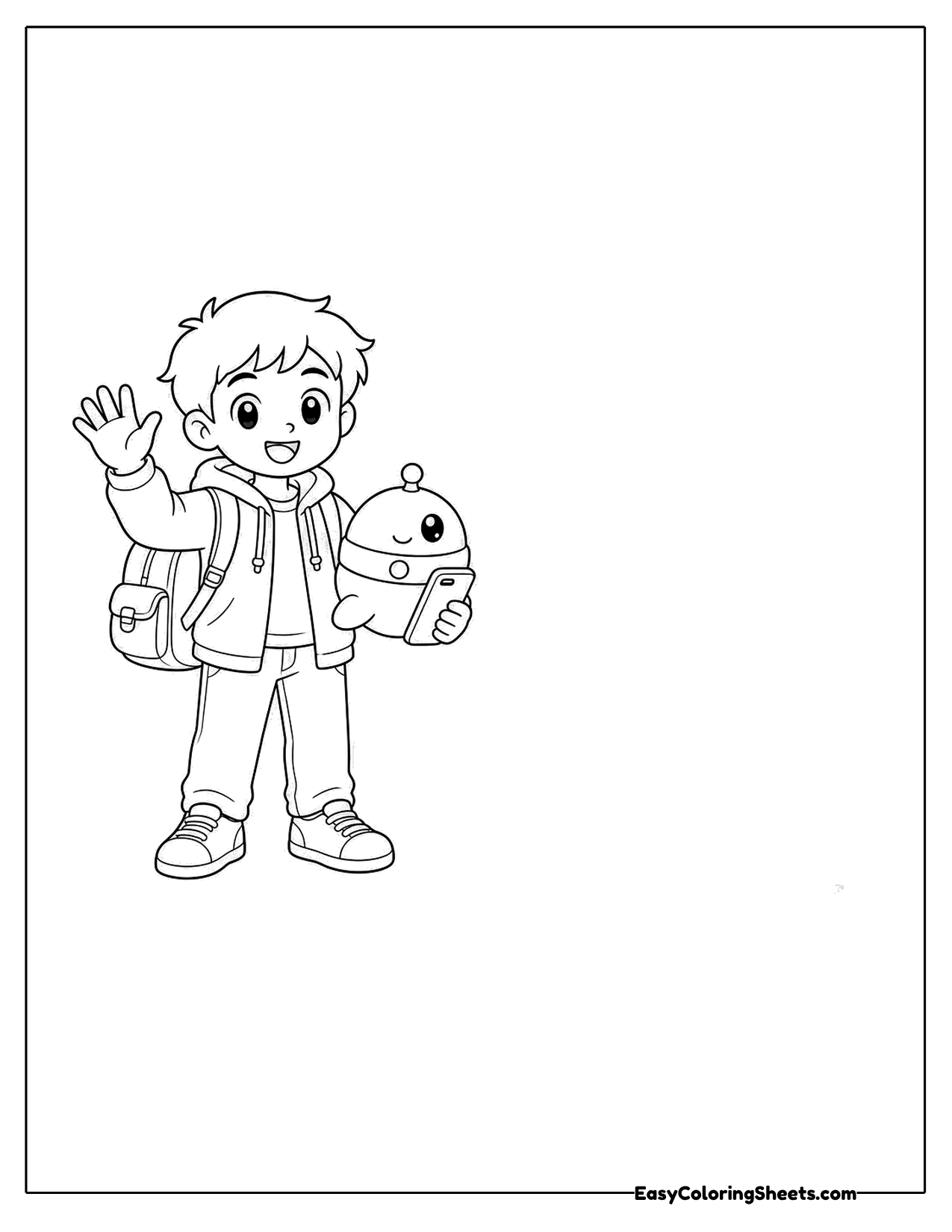 Kid trainer waving with a backpack