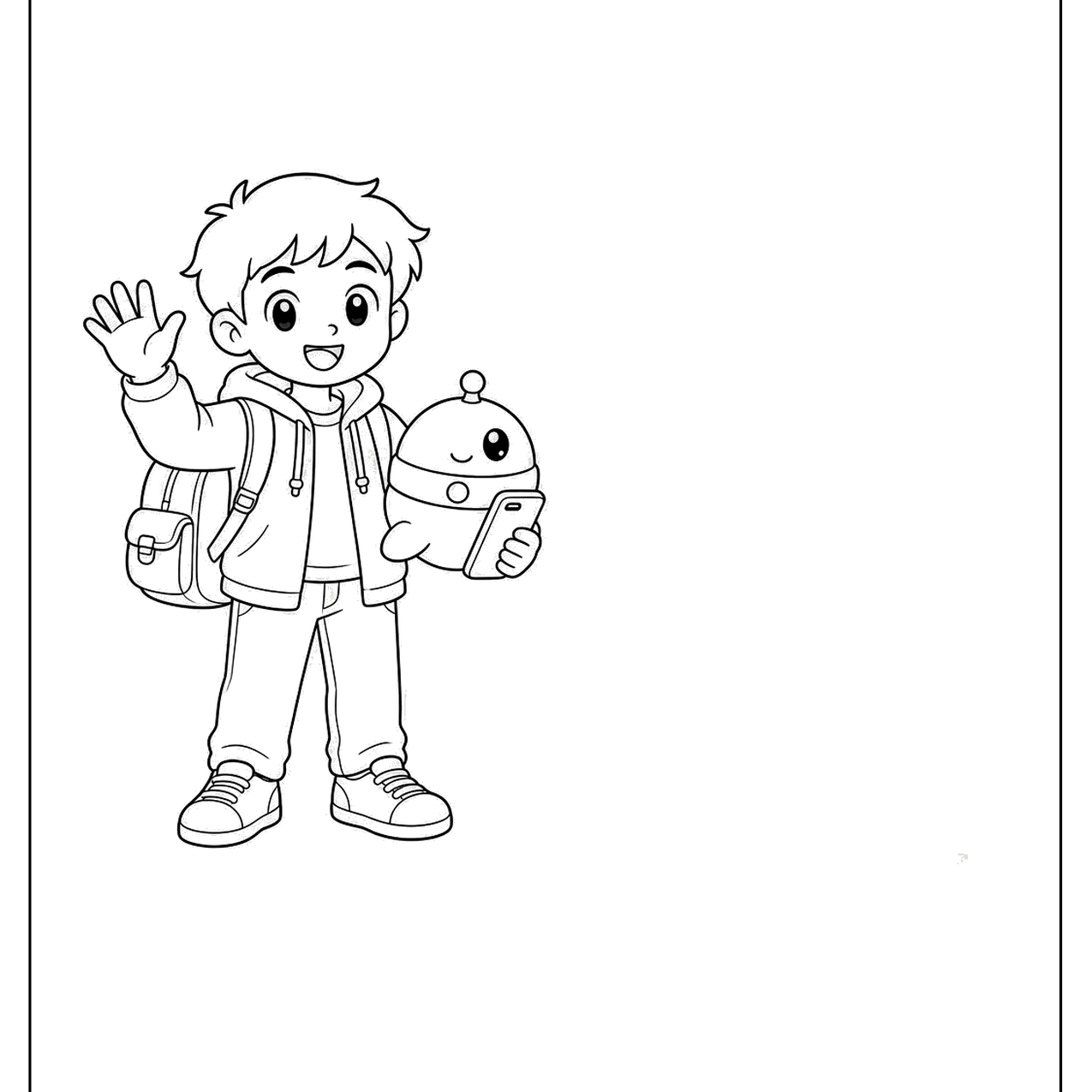 Kid trainer waving with a backpack