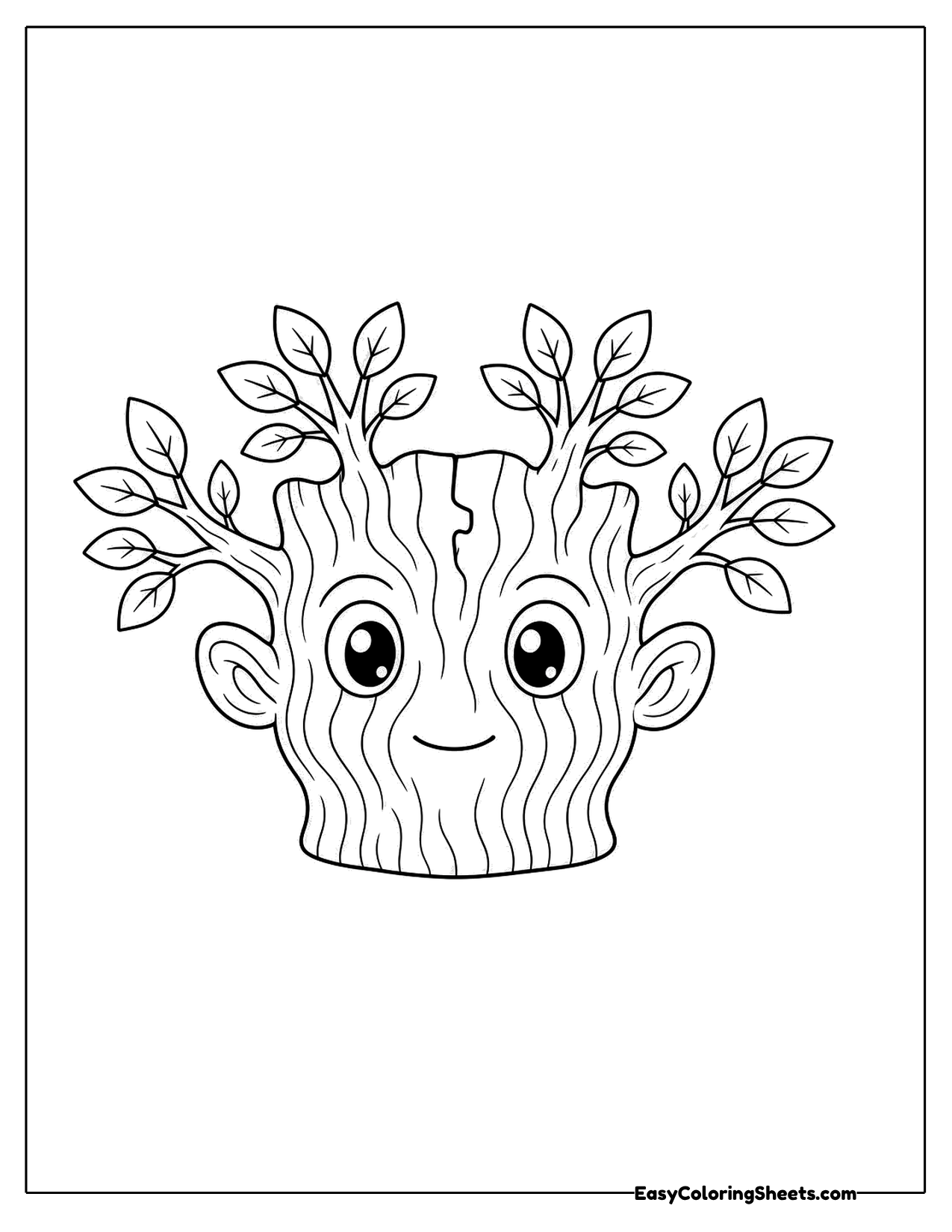 Tree stump character with a face and sprouting leaves