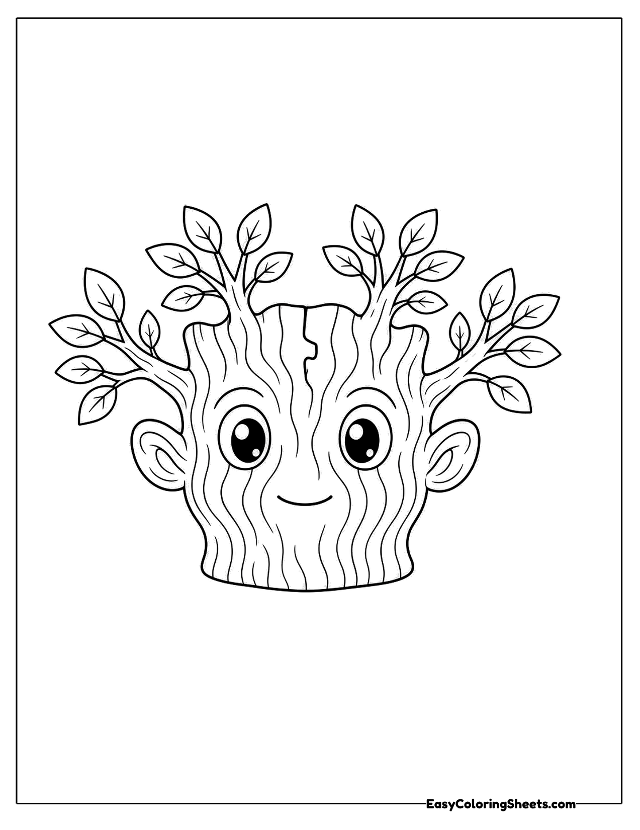 Tree stump character with a face and sprouting leaves