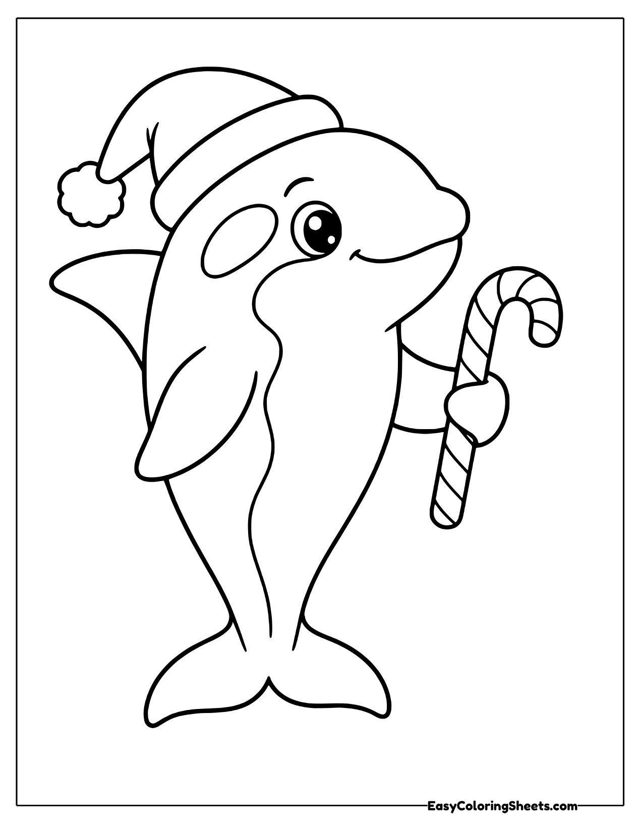 Orca in a Santa hat holding a candy cane