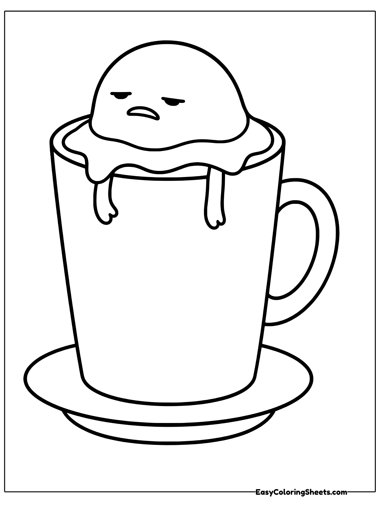 Gudetama has melted into a cozy drink in this funny coloring sheet.