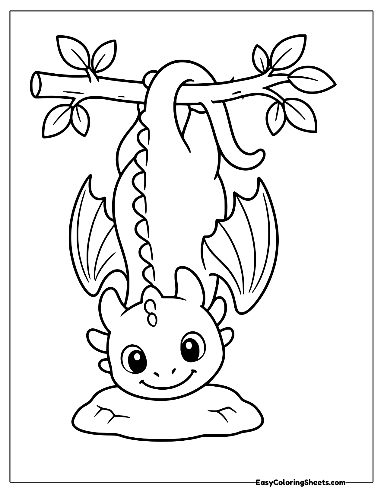 Dragon hanging upside down from a branch