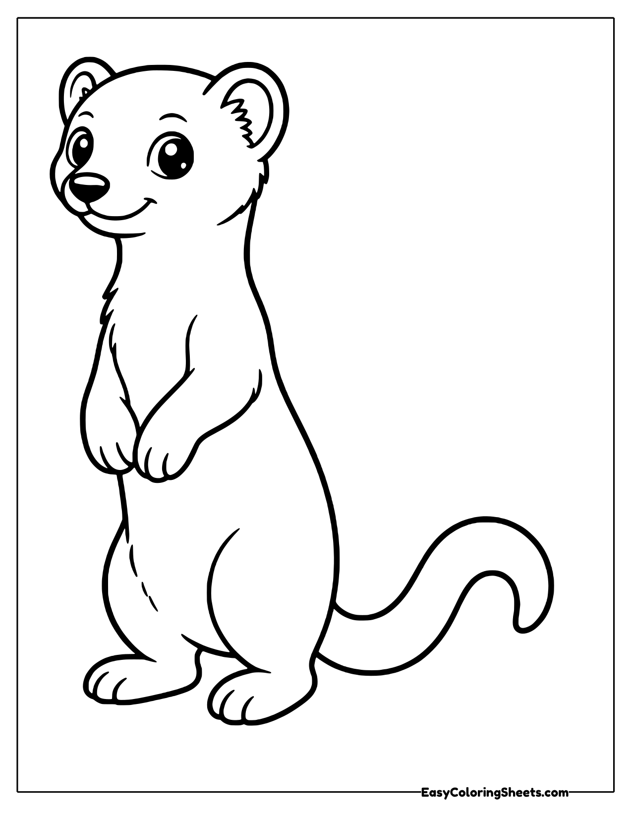 Slim weasel standing upright with a long curvy tail