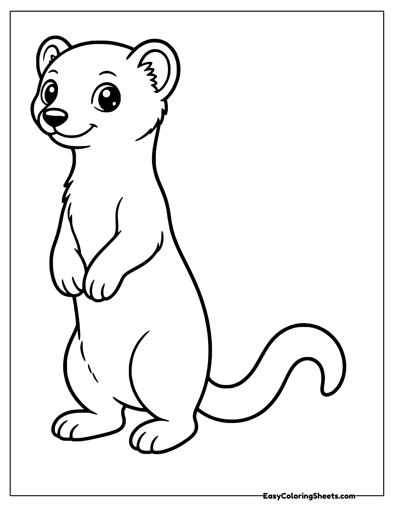 Slim weasel standing upright with a long curvy tail