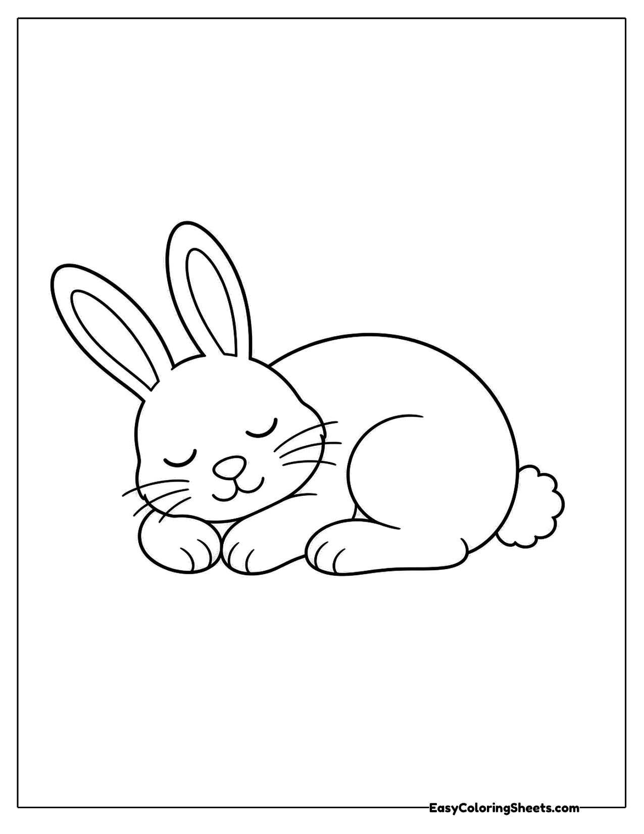 Rabbit curled up asleep with closed eyes