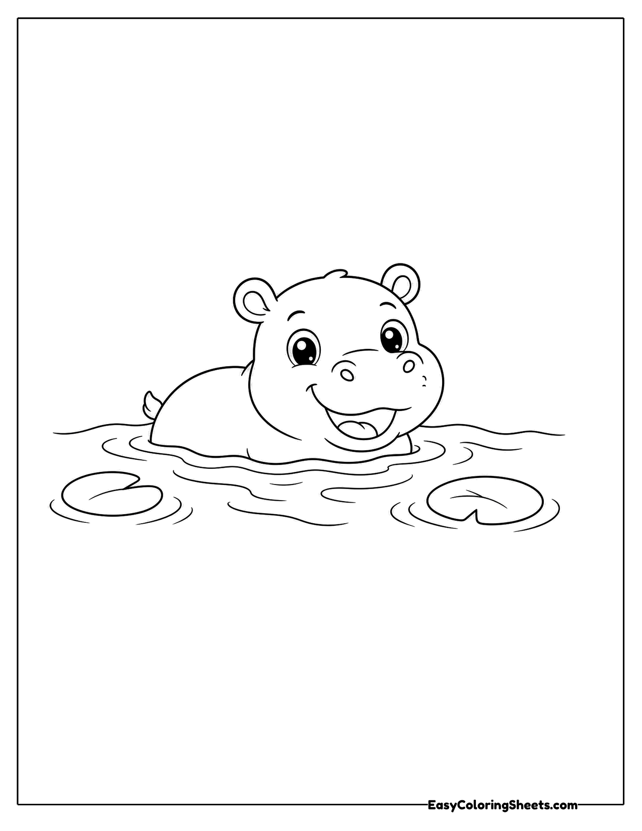 Small hippo floating in water with ripples