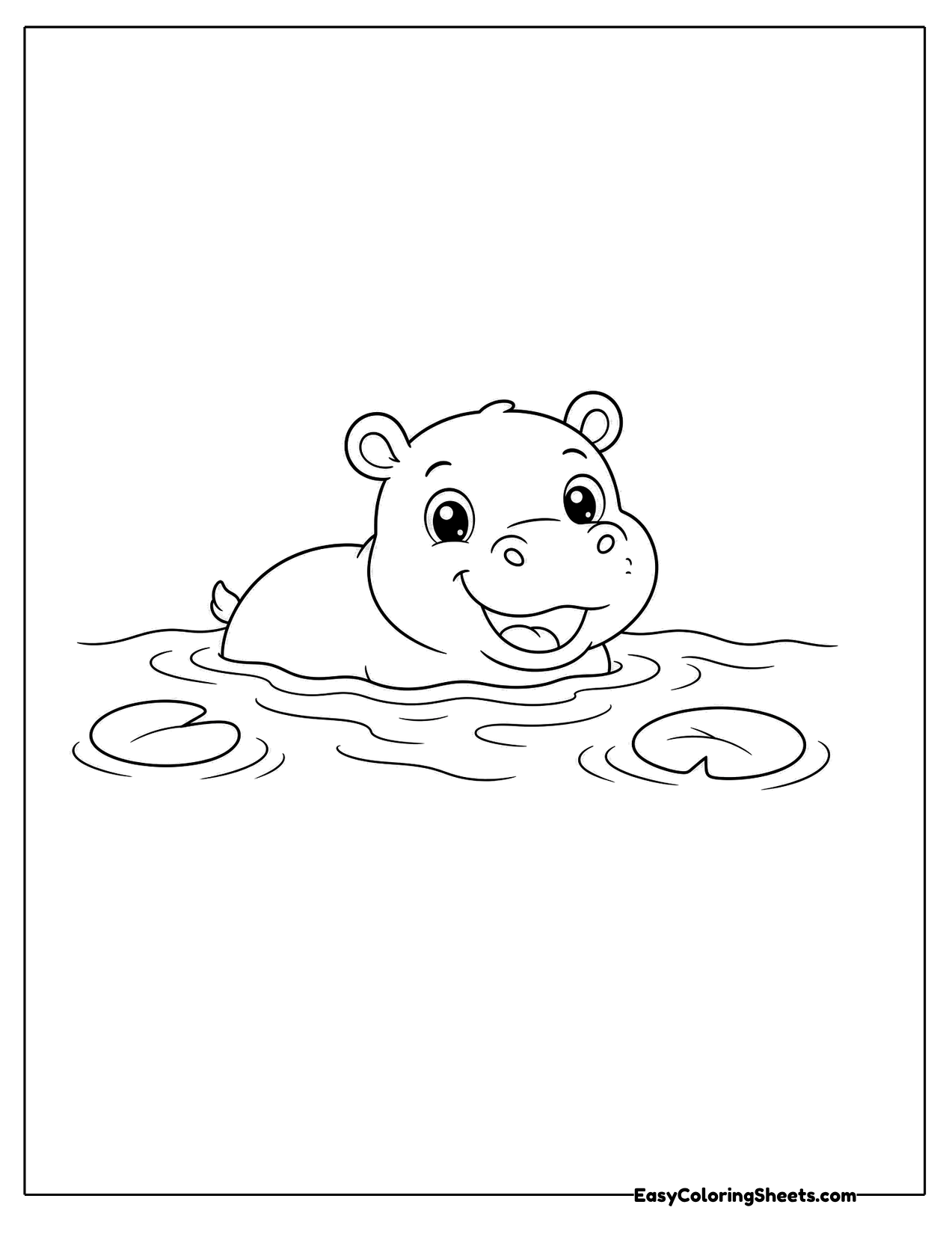 Small hippo floating in water with ripples