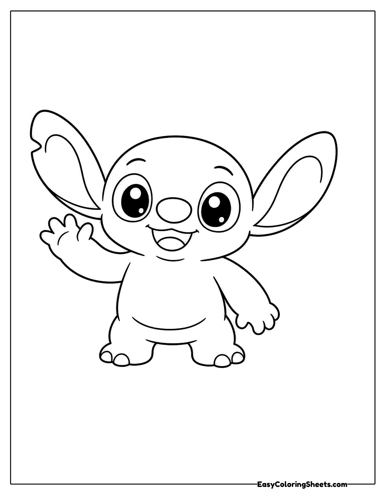 Cute blue alien character with big ears waving hello