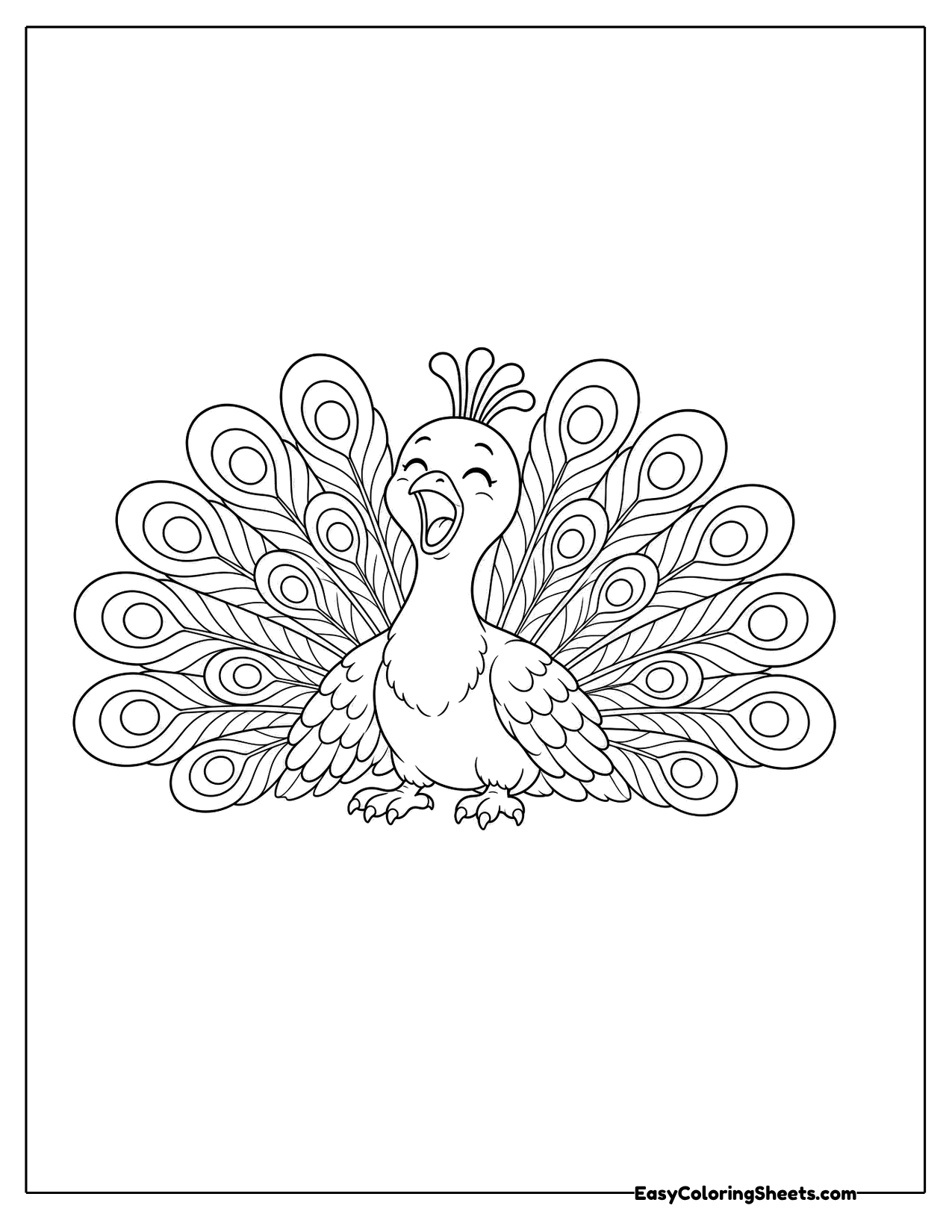 Peacock laughing with its tail fanned wide