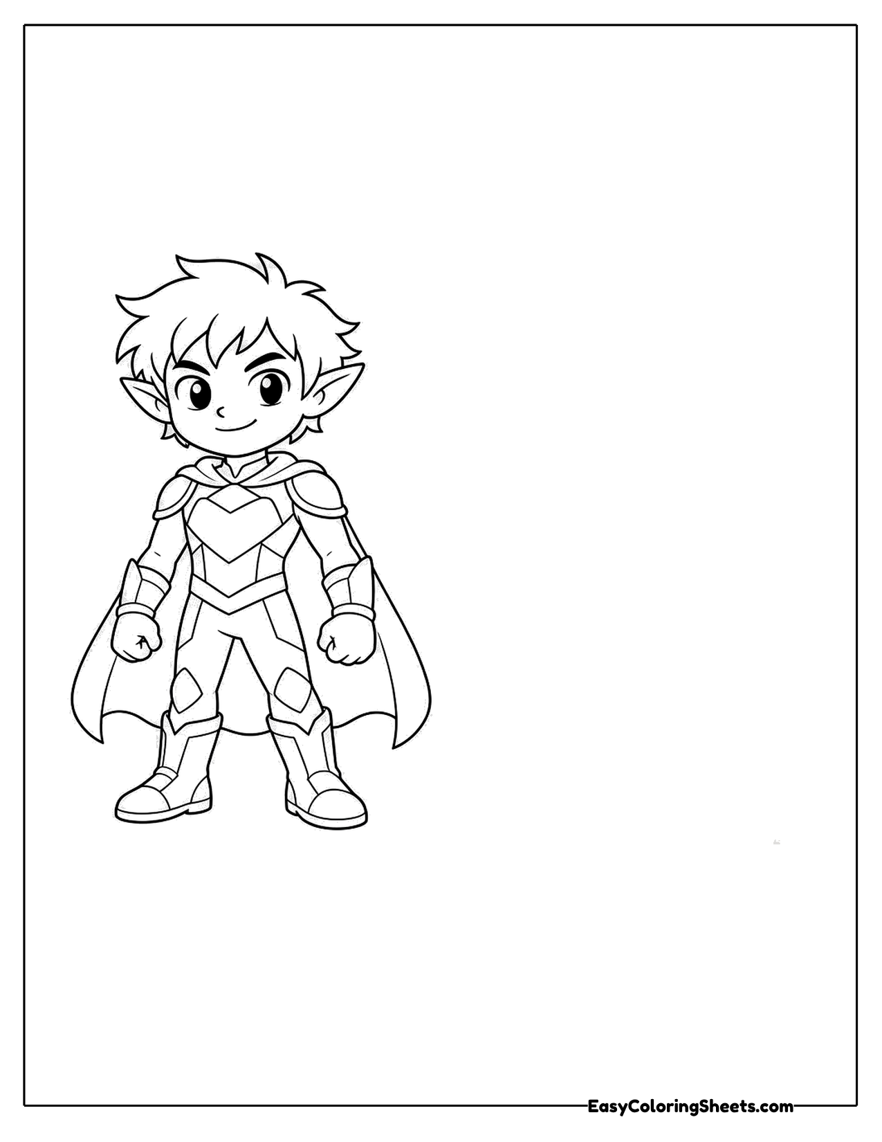 Young hero with pointed ears in a caped suit