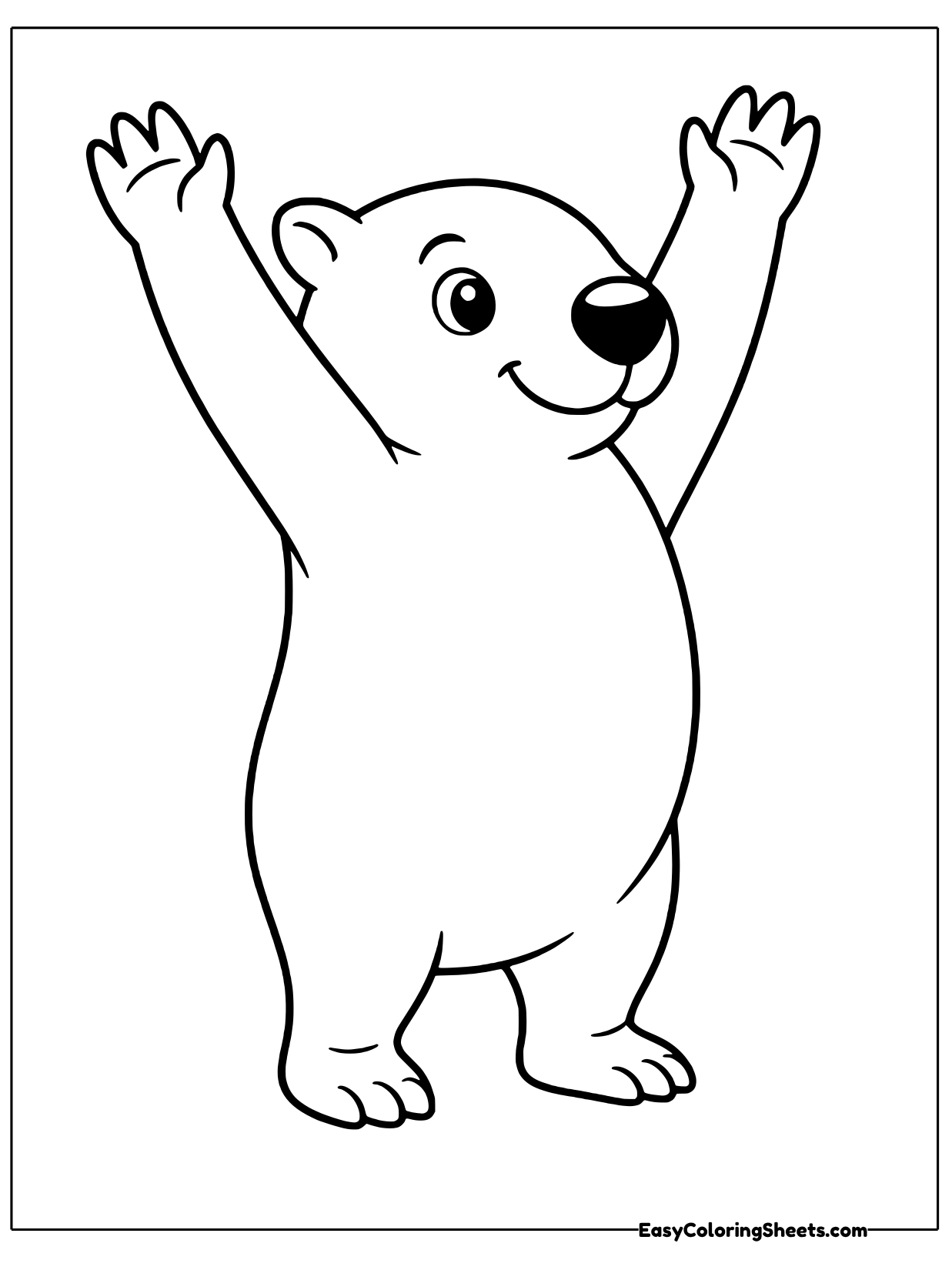 A wombat stretches its arms up high.