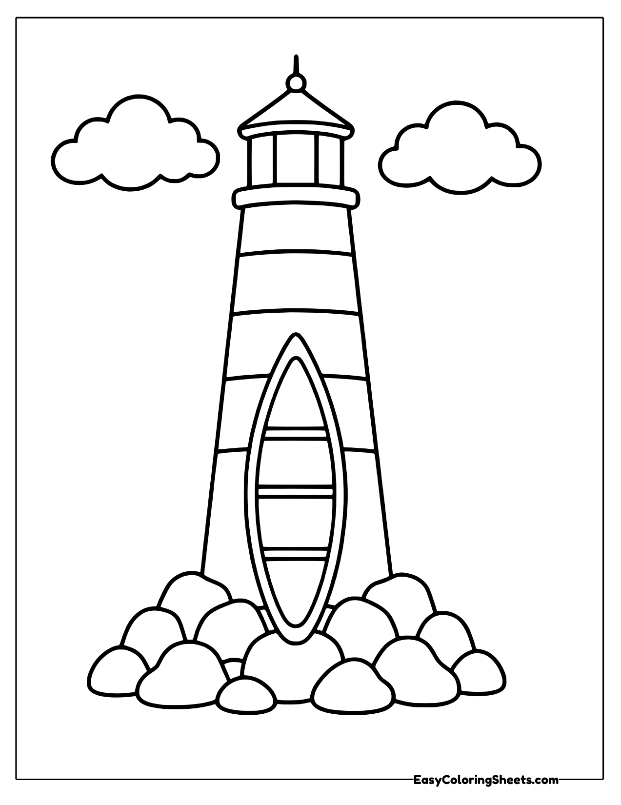 Canoe leaning against a lighthouse