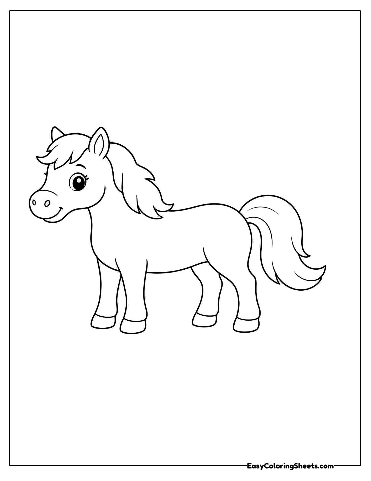 Small cute horse standing with a swishing tail